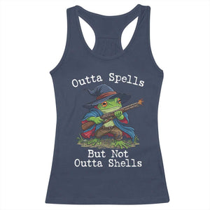 Wizard Frog Meme Racerback Tank Top Outta Spells But Not Outta Shells TS10 Navy Print Your Wear