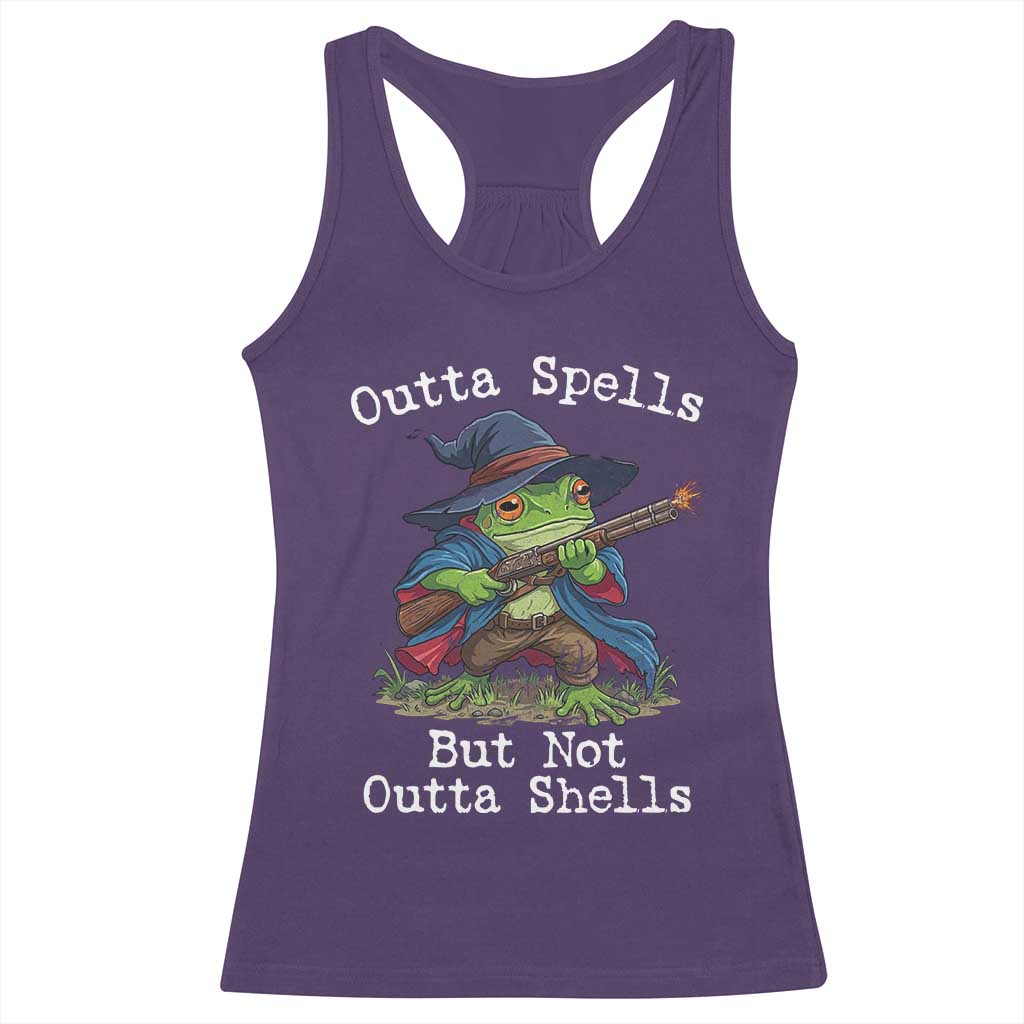 Wizard Frog Meme Racerback Tank Top Outta Spells But Not Outta Shells TS10 Purple Print Your Wear
