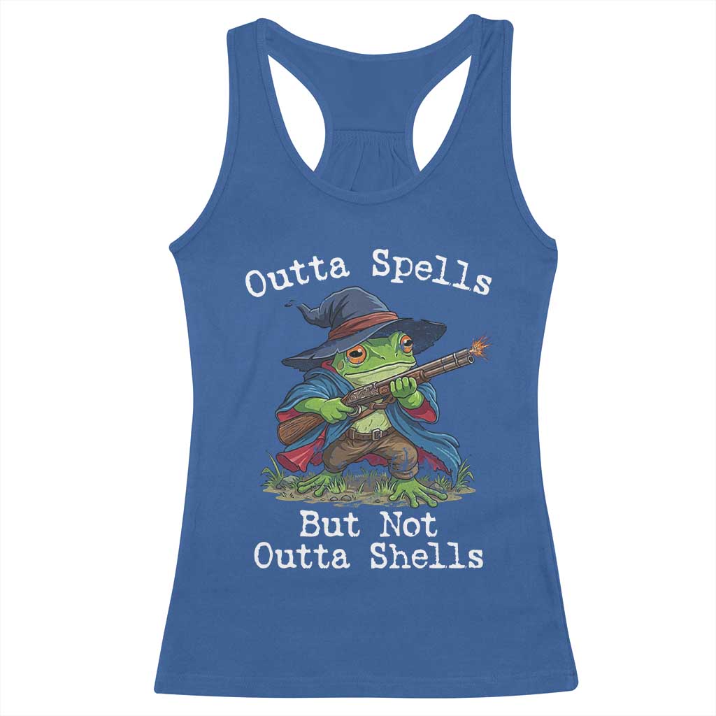 Wizard Frog Meme Racerback Tank Top Outta Spells But Not Outta Shells TS10 Royal Blue Print Your Wear