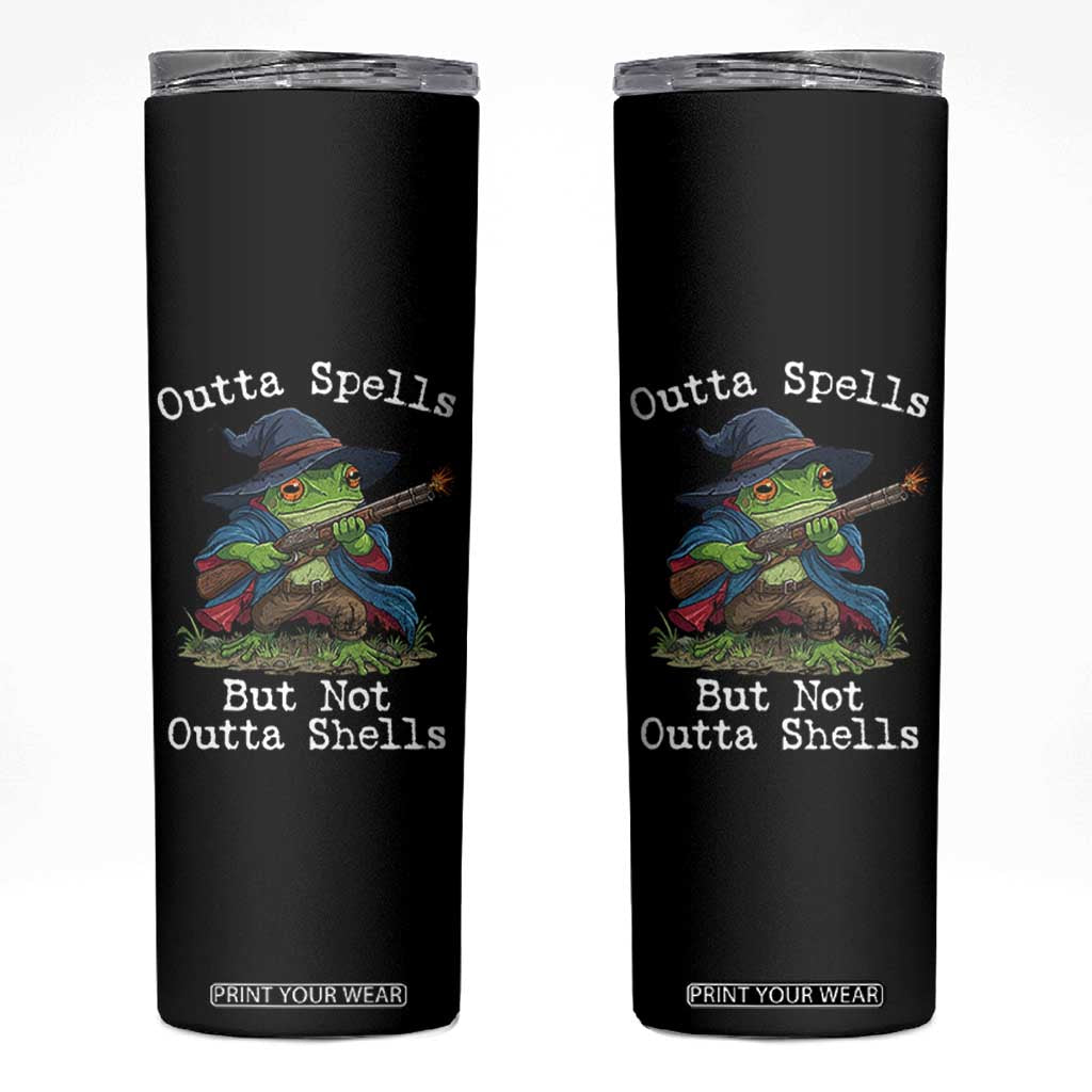 Wizard Frog Meme Skinny Tumbler Outta Spells But Not Outta Shells TS10 Black Print Your Wear