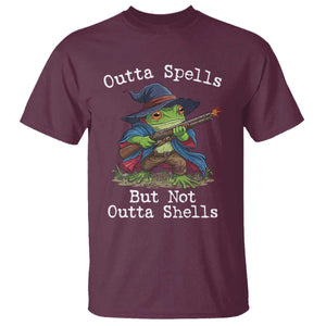 Wizard Frog Meme T Shirt Outta Spells But Not Outta Shells TS10 Maroon Print Your Wear
