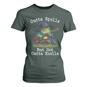Wizard Frog Meme T Shirt For Women Outta Spells But Not Outta Shells TS10 Dark Forest Green Print Your Wear