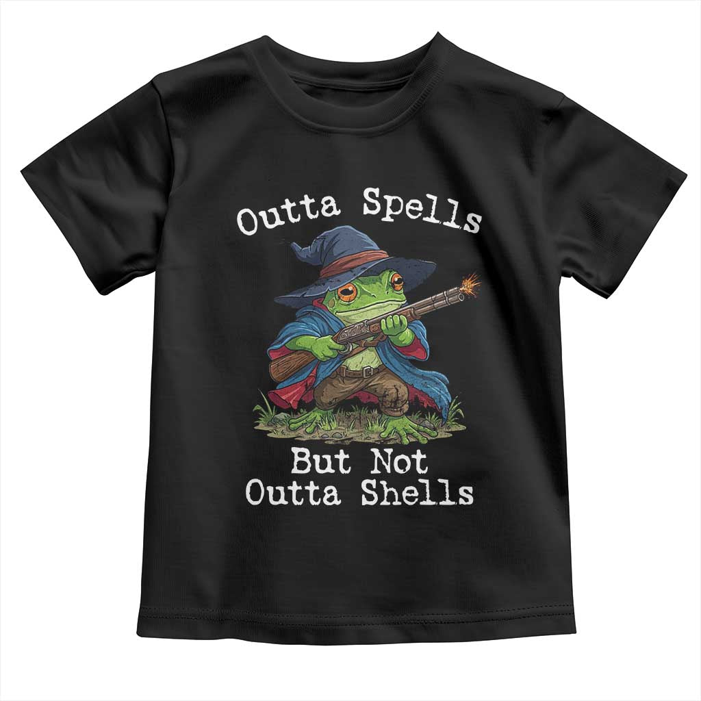 Wizard Frog Meme Toddler T Shirt Outta Spells But Not Outta Shells TS10 Black Print Your Wear