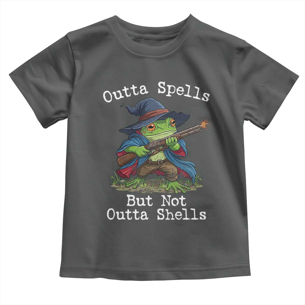 Wizard Frog Meme Toddler T Shirt Outta Spells But Not Outta Shells TS10 Dark Heather Print Your Wear