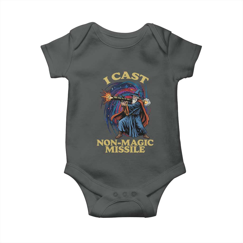I Cast Non-Magic Missile Funny Wizard Parody Meme Baby Onesie TS10 Dark Heather Print Your Wear