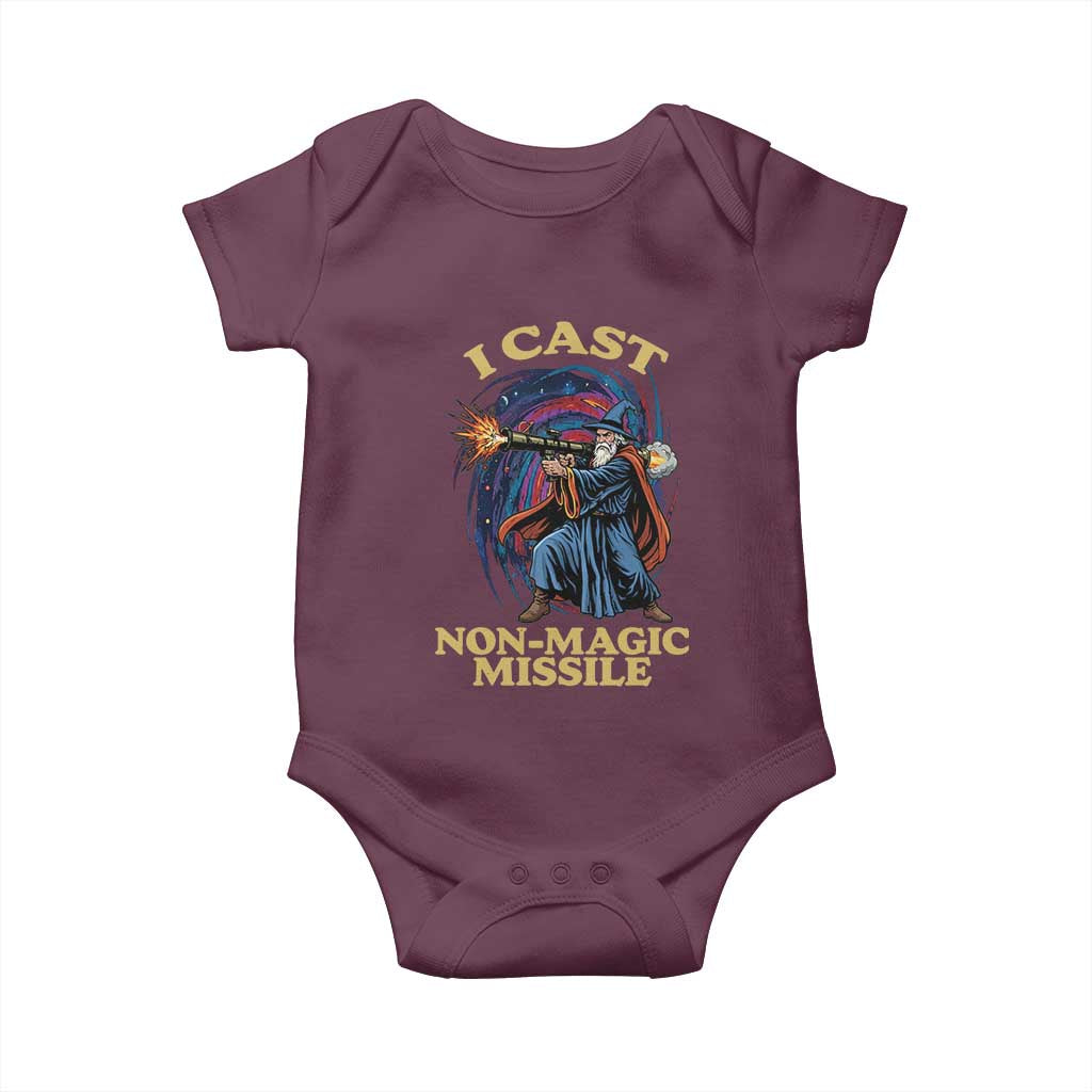I Cast Non-Magic Missile Funny Wizard Parody Meme Baby Onesie TS10 Maroon Print Your Wear