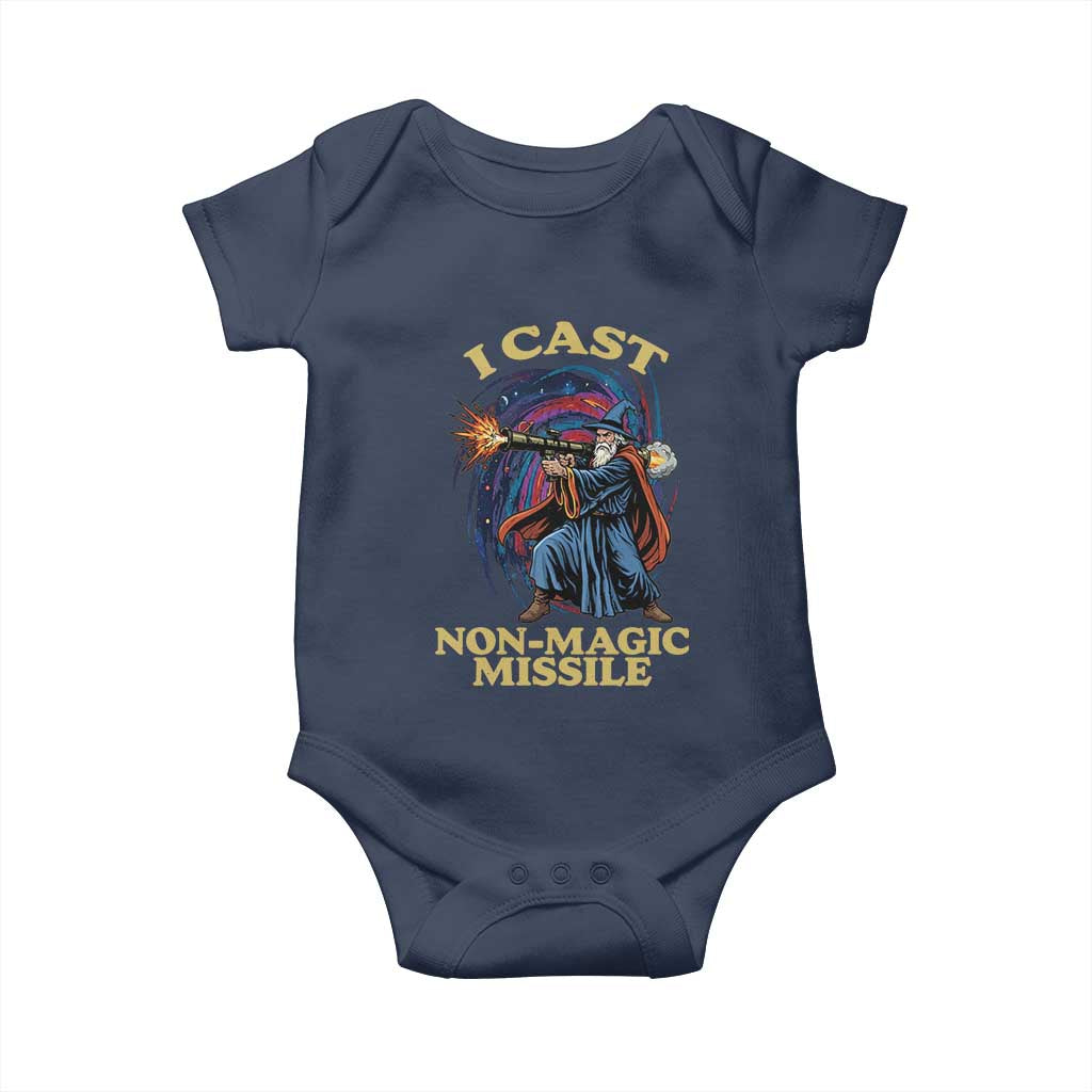 I Cast Non-Magic Missile Funny Wizard Parody Meme Baby Onesie TS10 Navy Print Your Wear