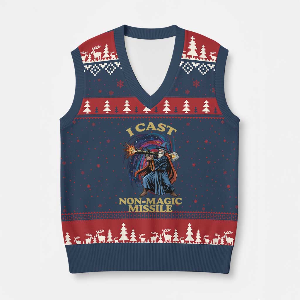 I Cast Non-Magic Missile Funny Wizard Parody Meme V-Neck Knit Sweater Vest TS10 Navy Red Print Your Wear