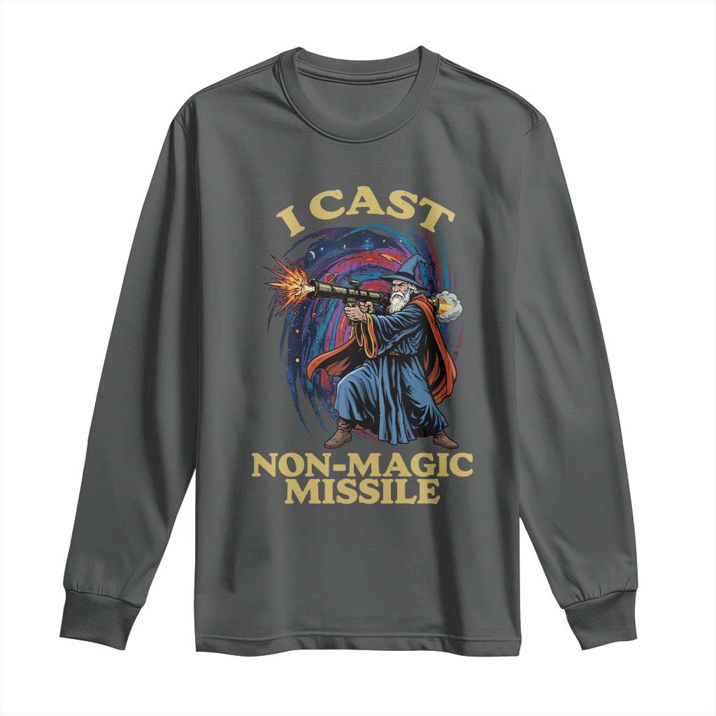I Cast Non-Magic Missile Funny Wizard Parody Meme Long Sleeve Shirt TS10 Dark Heather Print Your Wear