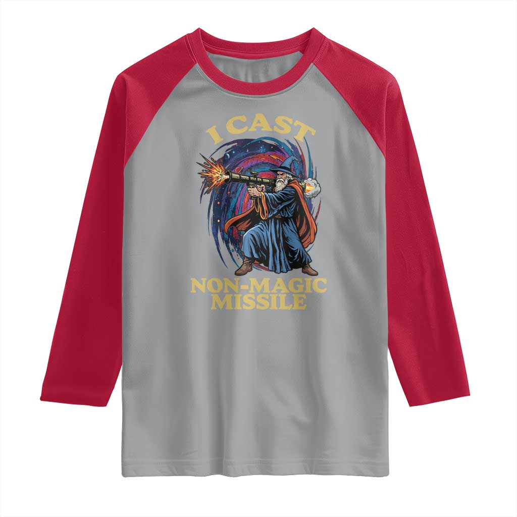 I Cast Non-Magic Missile Funny Wizard Parody Meme Raglan Shirt TS10 Sport Gray Red Print Your Wear