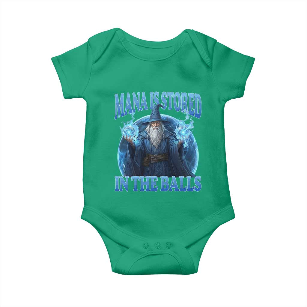 Funny Wizard Baby Onesie Mana is Stored in The Balls Magician Sorcerer Witcher TS10 Irish Green Print Your Wear