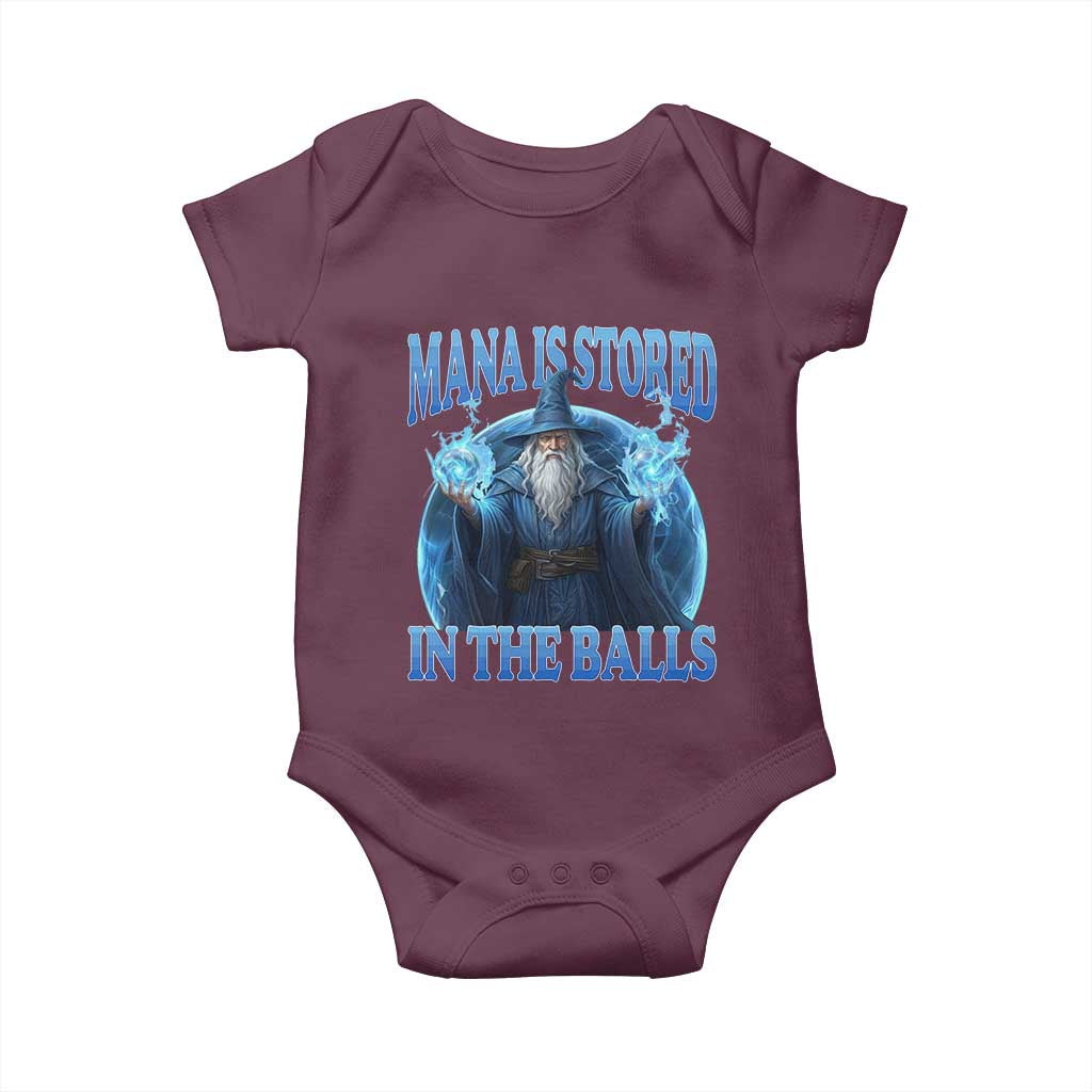 Funny Wizard Baby Onesie Mana is Stored in The Balls Magician Sorcerer Witcher TS10 Maroon Print Your Wear