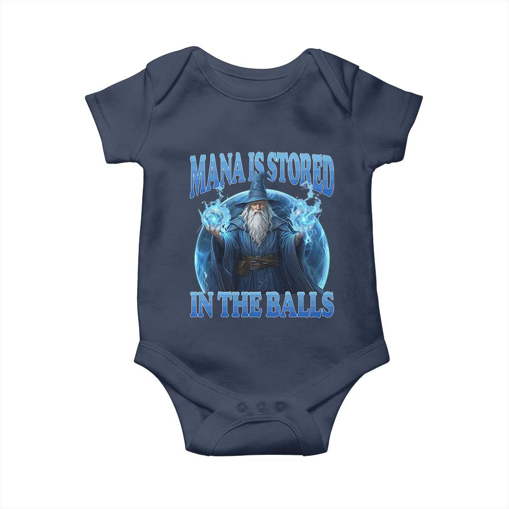 Funny Wizard Baby Onesie Mana is Stored in The Balls Magician Sorcerer Witcher TS10 Navy Print Your Wear