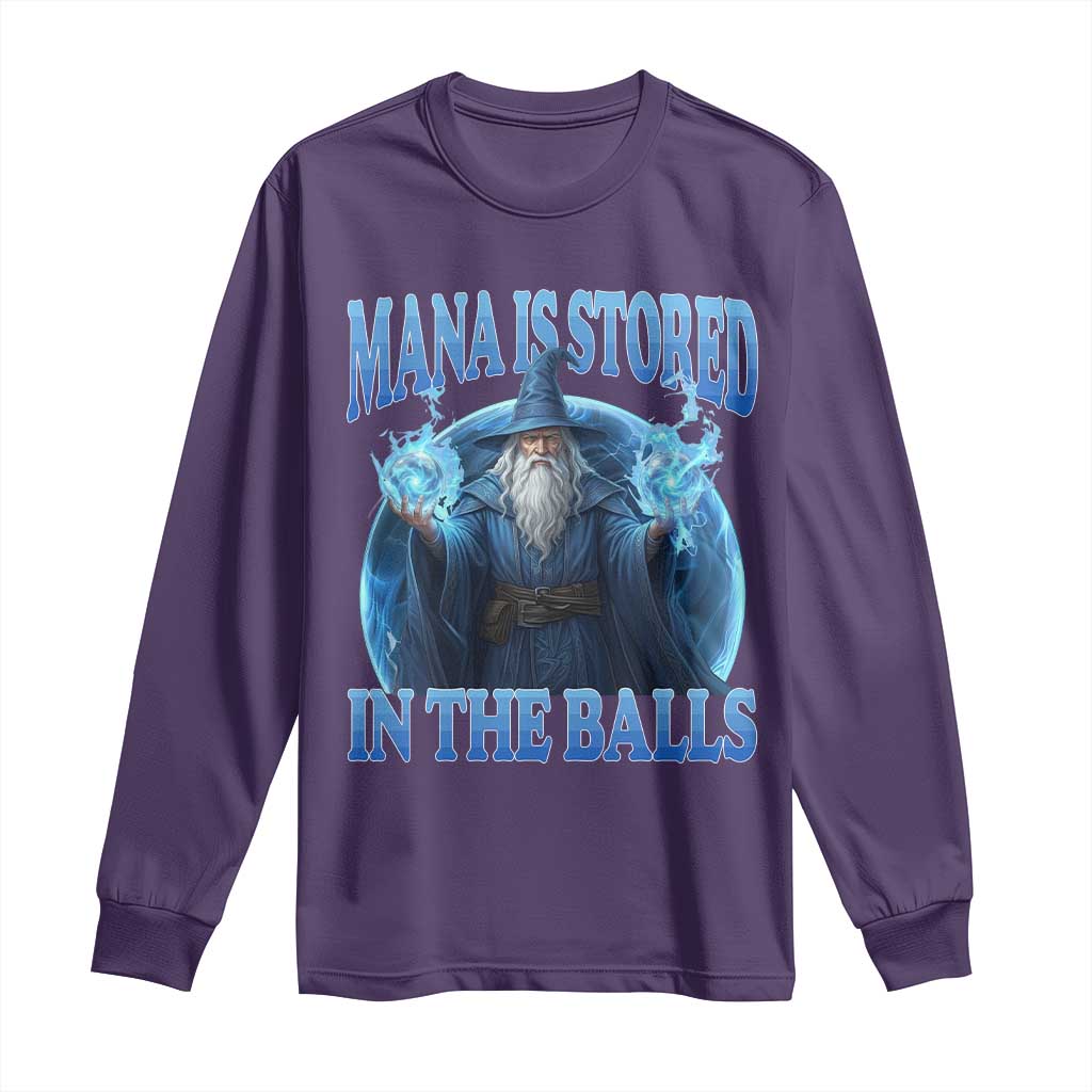 Funny Wizard Long Sleeve Shirt Mana is Stored in The Balls Magician Sorcerer Witcher TS10 Purple Print Your Wear