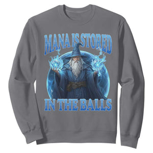 Funny Wizard Sweatshirt Mana is Stored in The Balls Magician Sorcerer Witcher TS10 Charcoal Print Your Wear