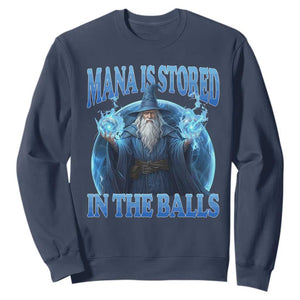 Funny Wizard Sweatshirt Mana is Stored in The Balls Magician Sorcerer Witcher TS10 Navy Print Your Wear
