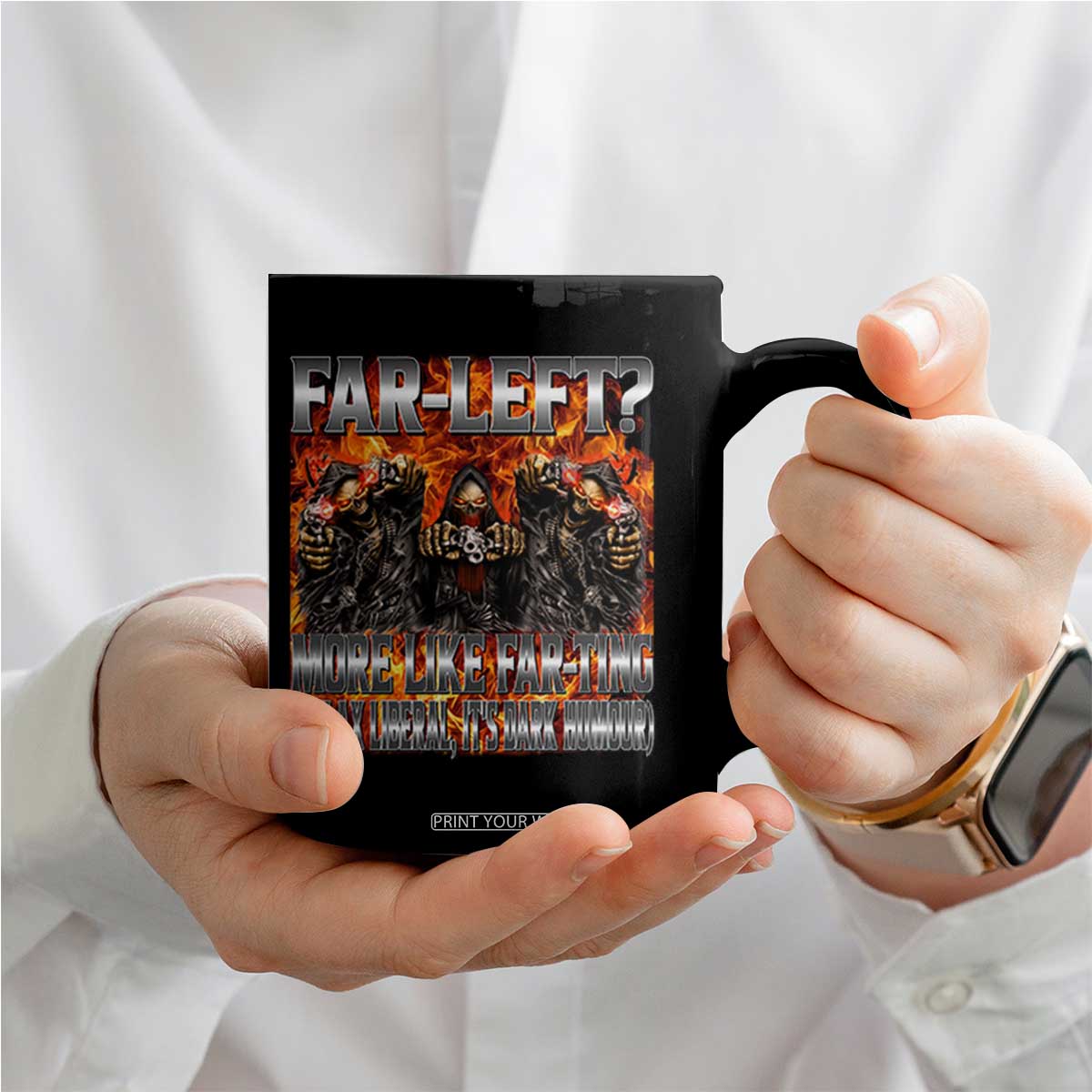 Funny Hard Skeleton Meme Bootleg Coffee Mug Far Left? More Like Farting TS10 Print Your Wear