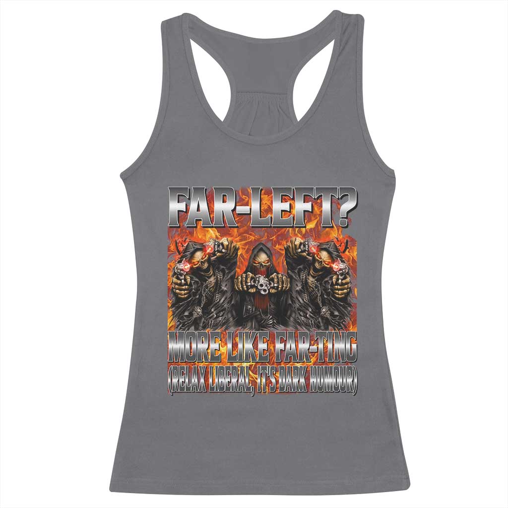 Funny Hard Skeleton Meme Bootleg Racerback Tank Top Far Left? More Like Farting TS10 Charcoal Print Your Wear