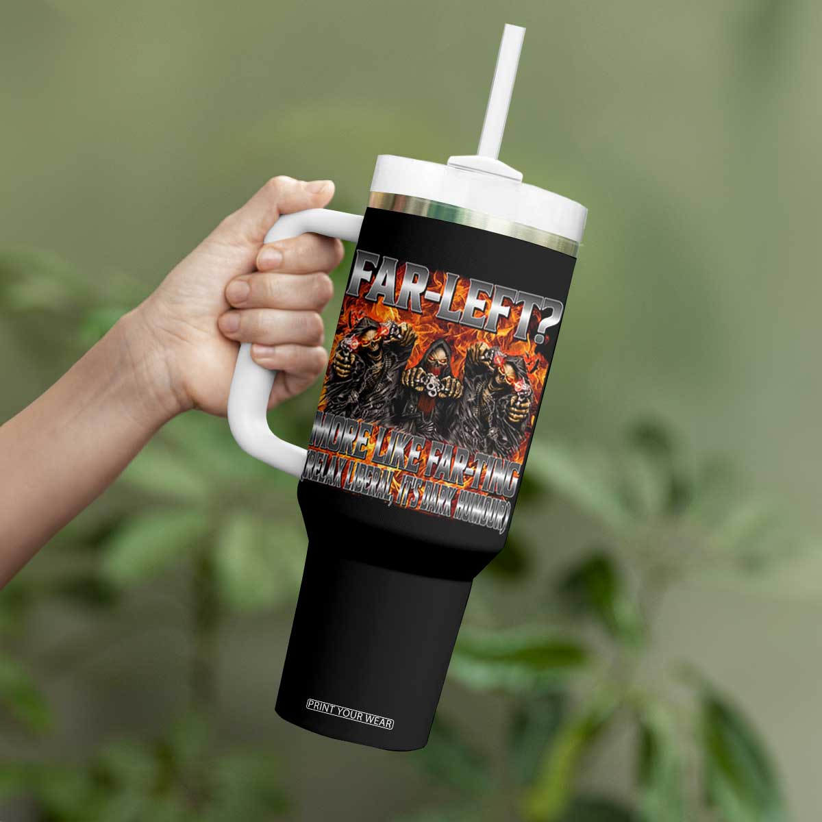 Funny Hard Skeleton Meme Bootleg Tumbler With Handle Far Left? More Like Farting TS10 Print Your Wear