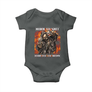 Funny Evil Skeleton Meme Baby Onesie Born to Shit Forced to Wipe TS10 Dark Heather Print Your Wear