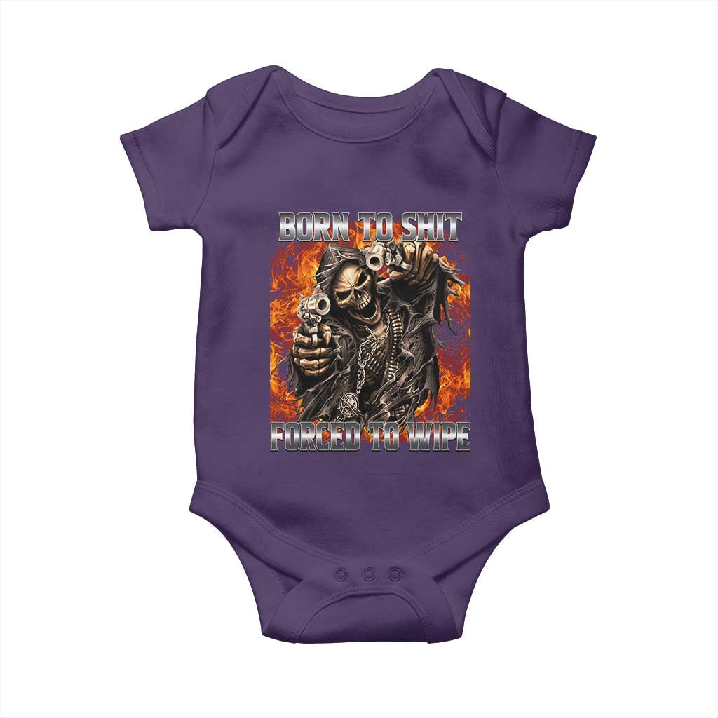 Funny Evil Skeleton Meme Baby Onesie Born to Shit Forced to Wipe TS10 Purple Print Your Wear