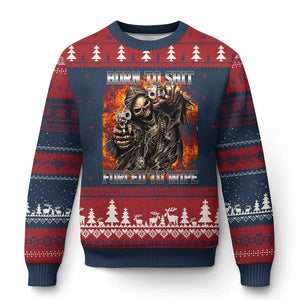 Funny Evil Skeleton Meme Ugly Christmas Sweater Born to Shit Forced to Wipe TS10 Navy Red Print Your Wear
