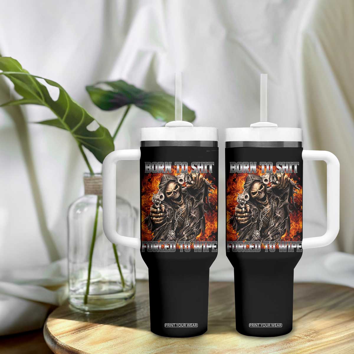 Funny Evil Skeleton Meme Tumbler With Handle Born to Shit Forced to Wipe TS10 Print Your Wear