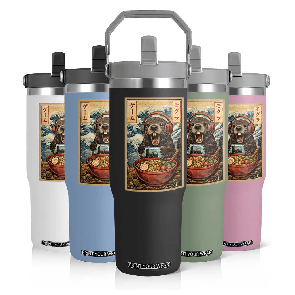 Cute Kawaii Gamer Groundhog Flip Straw Tumbler Funny Japanese Ramen Anime Otaku Fan Gift TS10 Print Your Wear