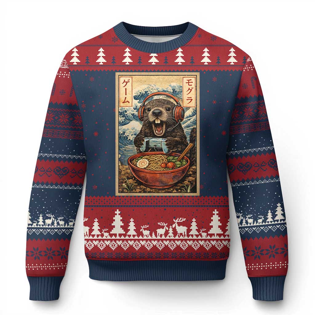 Cute Kawaii Gamer Groundhog Ugly Christmas Sweater Funny Japanese Ramen Anime Otaku Fan Gift TS10 Navy Red Print Your Wear