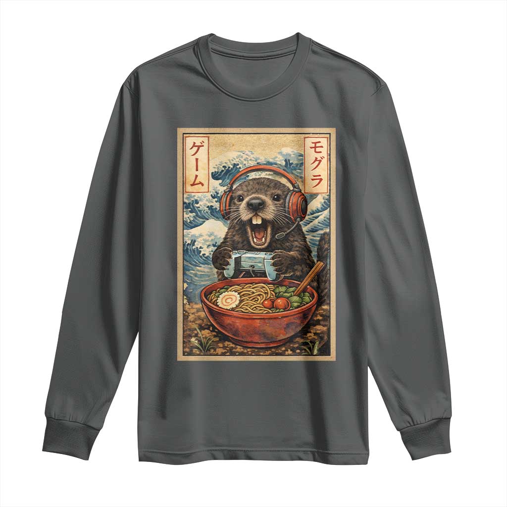 Cute Kawaii Gamer Groundhog Long Sleeve Shirt Funny Japanese Ramen Anime Otaku Fan Gift TS10 Dark Heather Print Your Wear