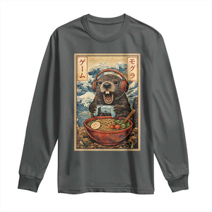 Cute Kawaii Gamer Groundhog Long Sleeve Shirt Funny Japanese Ramen Anime Otaku Fan Gift TS10 Dark Heather Print Your Wear