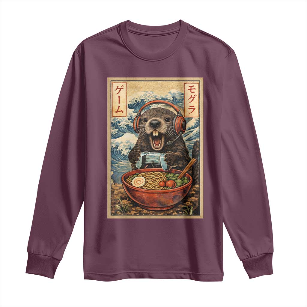 Cute Kawaii Gamer Groundhog Long Sleeve Shirt Funny Japanese Ramen Anime Otaku Fan Gift TS10 Maroon Print Your Wear