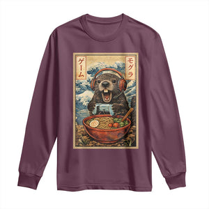 Cute Kawaii Gamer Groundhog Long Sleeve Shirt Funny Japanese Ramen Anime Otaku Fan Gift TS10 Maroon Print Your Wear