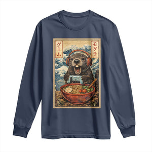 Cute Kawaii Gamer Groundhog Long Sleeve Shirt Funny Japanese Ramen Anime Otaku Fan Gift TS10 Navy Print Your Wear