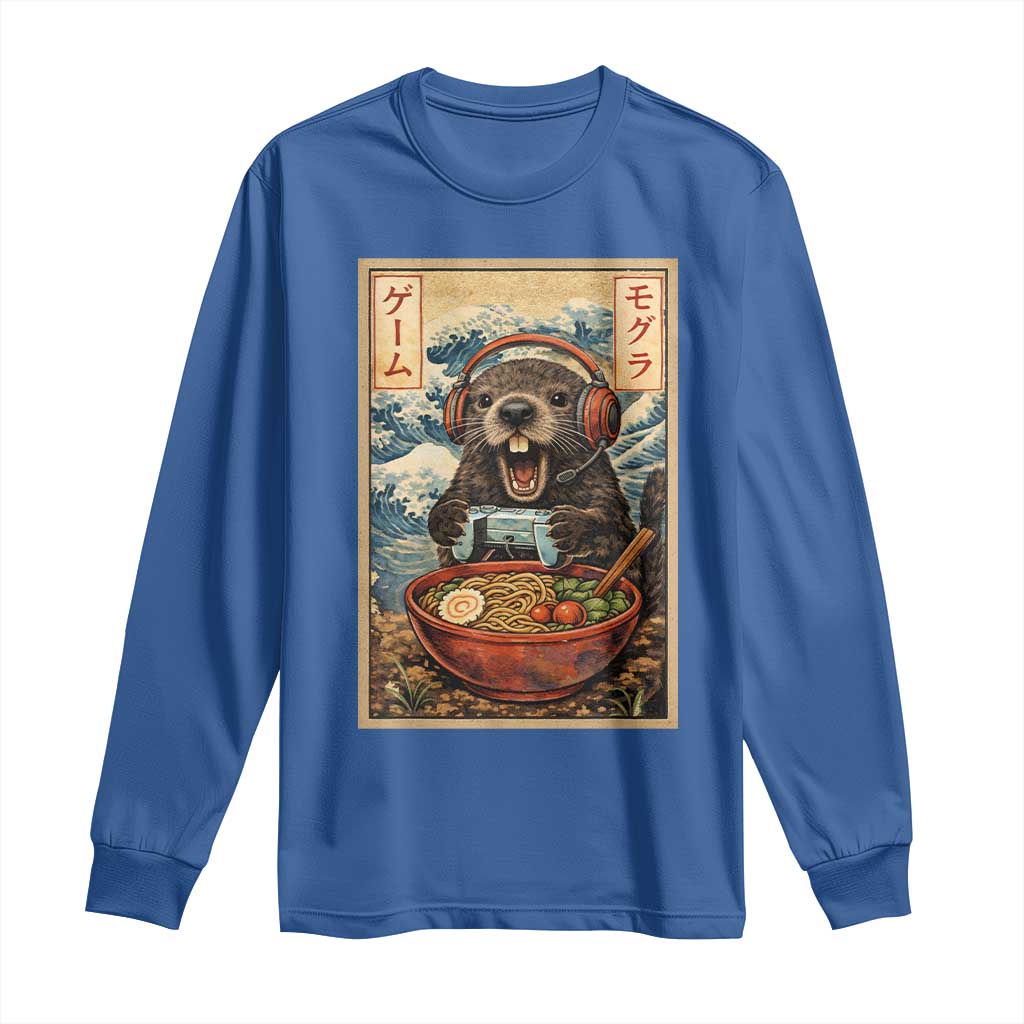Cute Kawaii Gamer Groundhog Long Sleeve Shirt Funny Japanese Ramen Anime Otaku Fan Gift TS10 Royal Blue Print Your Wear