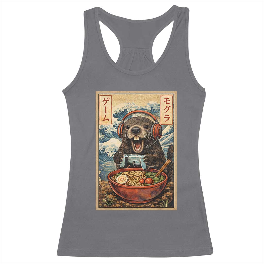 Cute Kawaii Gamer Groundhog Racerback Tank Top Funny Japanese Ramen Anime Otaku Fan Gift TS10 Charcoal Print Your Wear