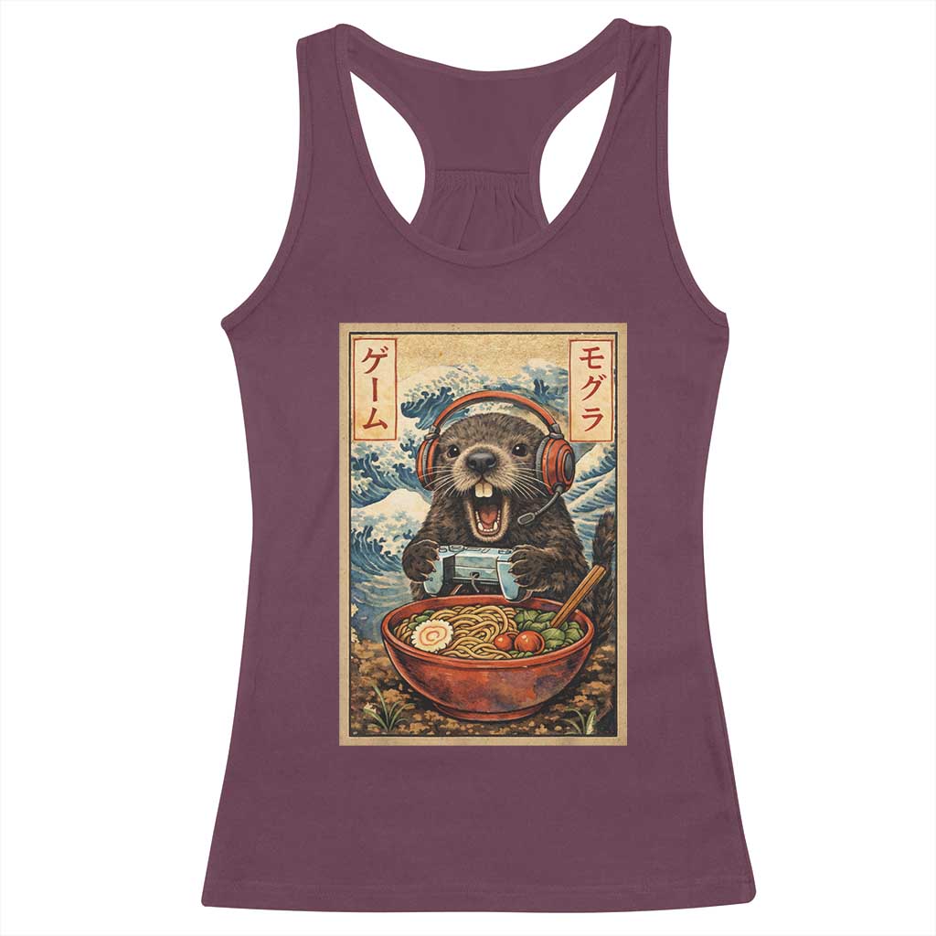 Cute Kawaii Gamer Groundhog Racerback Tank Top Funny Japanese Ramen Anime Otaku Fan Gift TS10 Maroon Print Your Wear