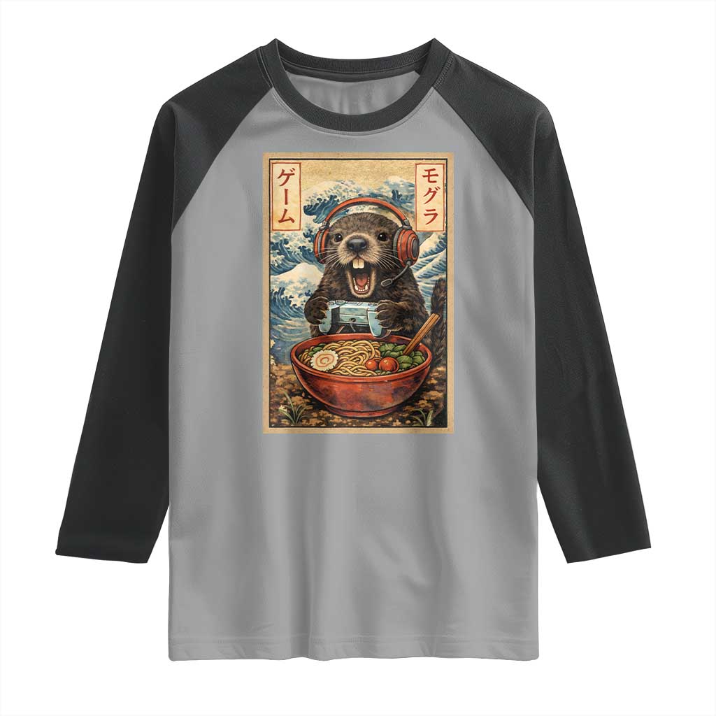 Cute Kawaii Gamer Groundhog Raglan Shirt Funny Japanese Ramen Anime Otaku Fan Gift TS10 Sport Gray Black Print Your Wear