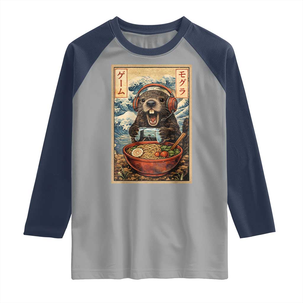 Cute Kawaii Gamer Groundhog Raglan Shirt Funny Japanese Ramen Anime Otaku Fan Gift TS10 Sport Gray Navy Print Your Wear