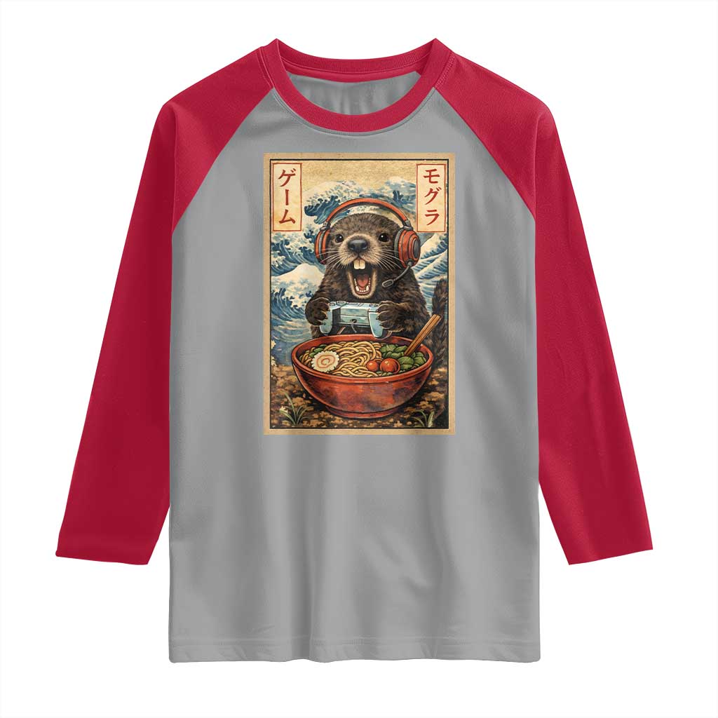 Cute Kawaii Gamer Groundhog Raglan Shirt Funny Japanese Ramen Anime Otaku Fan Gift TS10 Sport Gray Red Print Your Wear
