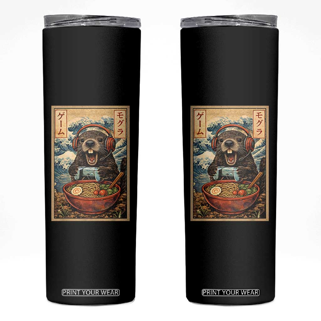 Cute Kawaii Gamer Groundhog Skinny Tumbler Funny Japanese Ramen Anime Otaku Fan Gift TS10 Black Print Your Wear