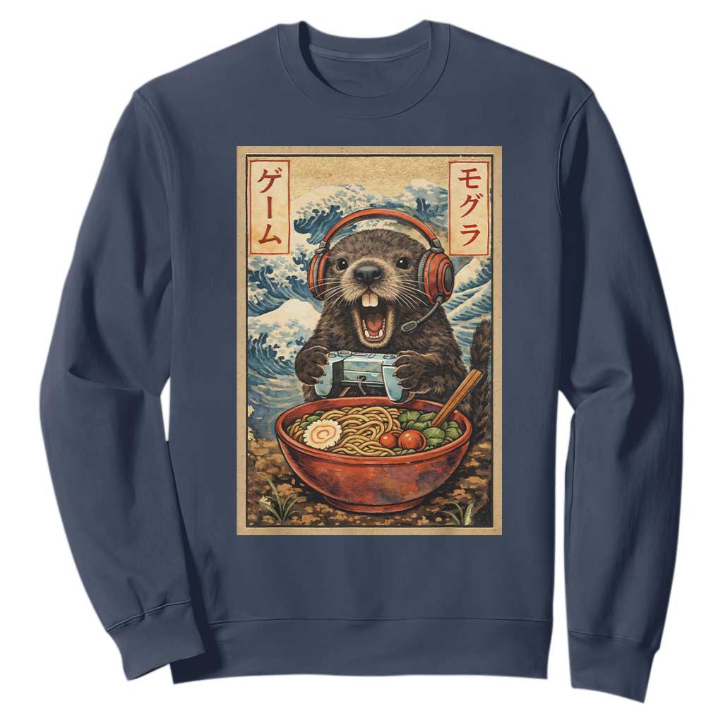 Cute Kawaii Gamer Groundhog Sweatshirt Funny Japanese Ramen Anime Otaku Fan Gift TS10 Navy Print Your Wear
