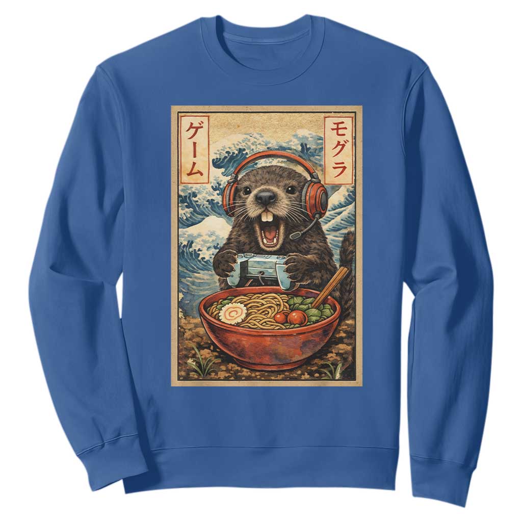 Cute Kawaii Gamer Groundhog Sweatshirt Funny Japanese Ramen Anime Otaku Fan Gift TS10 Royal Blue Print Your Wear