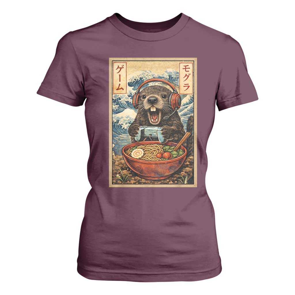 Cute Kawaii Gamer Groundhog T Shirt For Women Funny Japanese Ramen Anime Otaku Fan Gift TS10 Maroon Print Your Wear