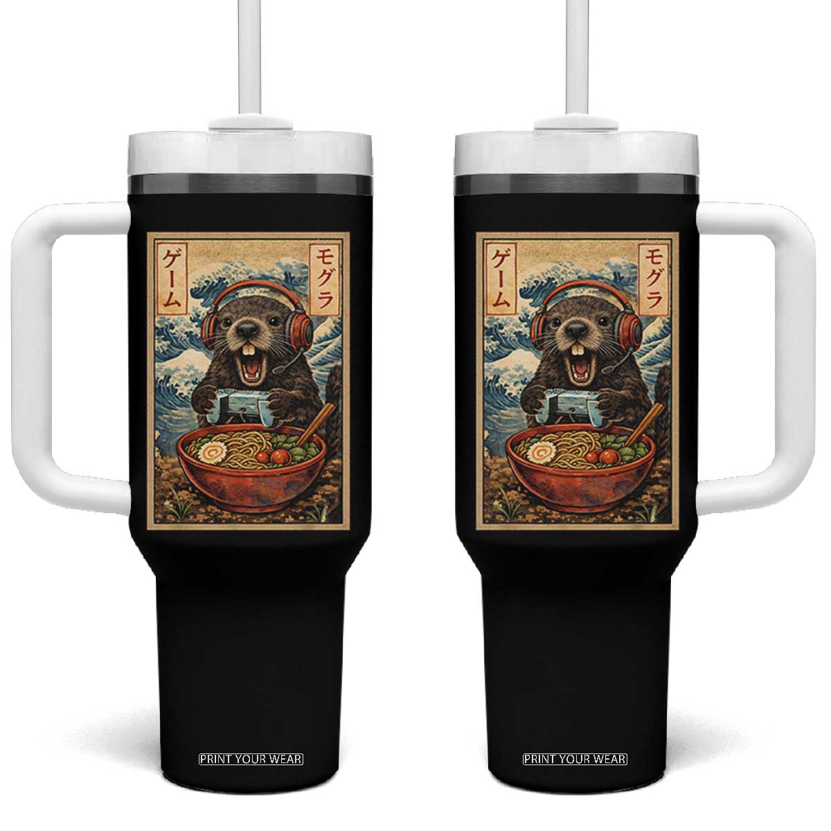 Cute Kawaii Gamer Groundhog Tumbler With Handle Funny Japanese Ramen Anime Otaku Fan Gift TS10 One Size: 40 oz Black Print Your Wear