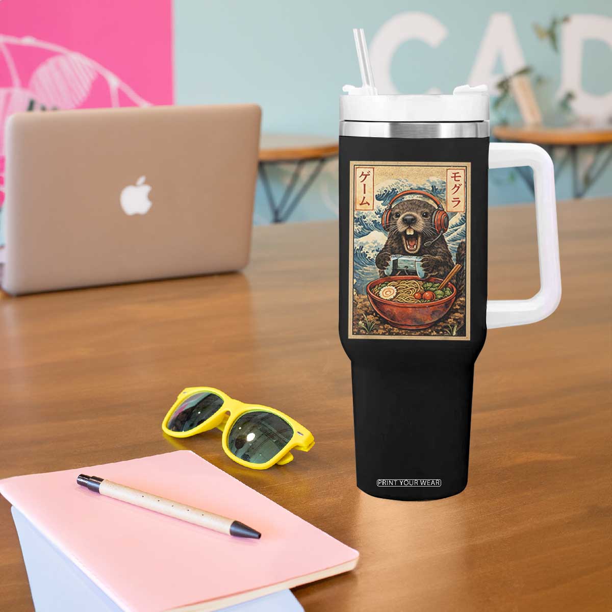 Cute Kawaii Gamer Groundhog Tumbler With Handle Funny Japanese Ramen Anime Otaku Fan Gift TS10 Print Your Wear