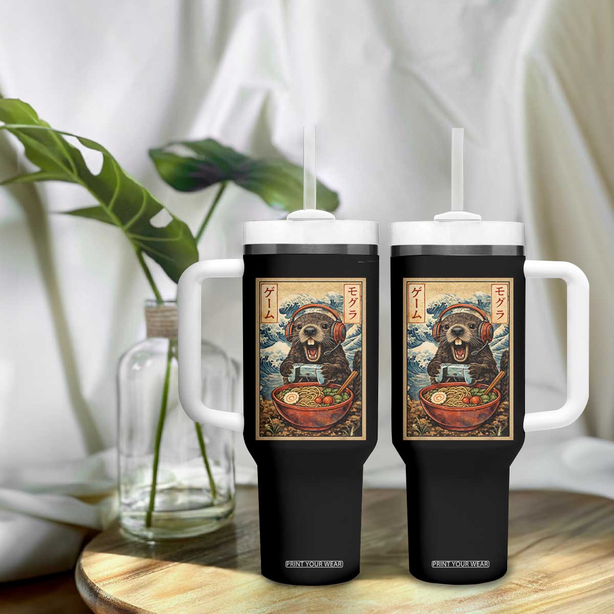 Cute Kawaii Gamer Groundhog Tumbler With Handle Funny Japanese Ramen Anime Otaku Fan Gift TS10 Print Your Wear
