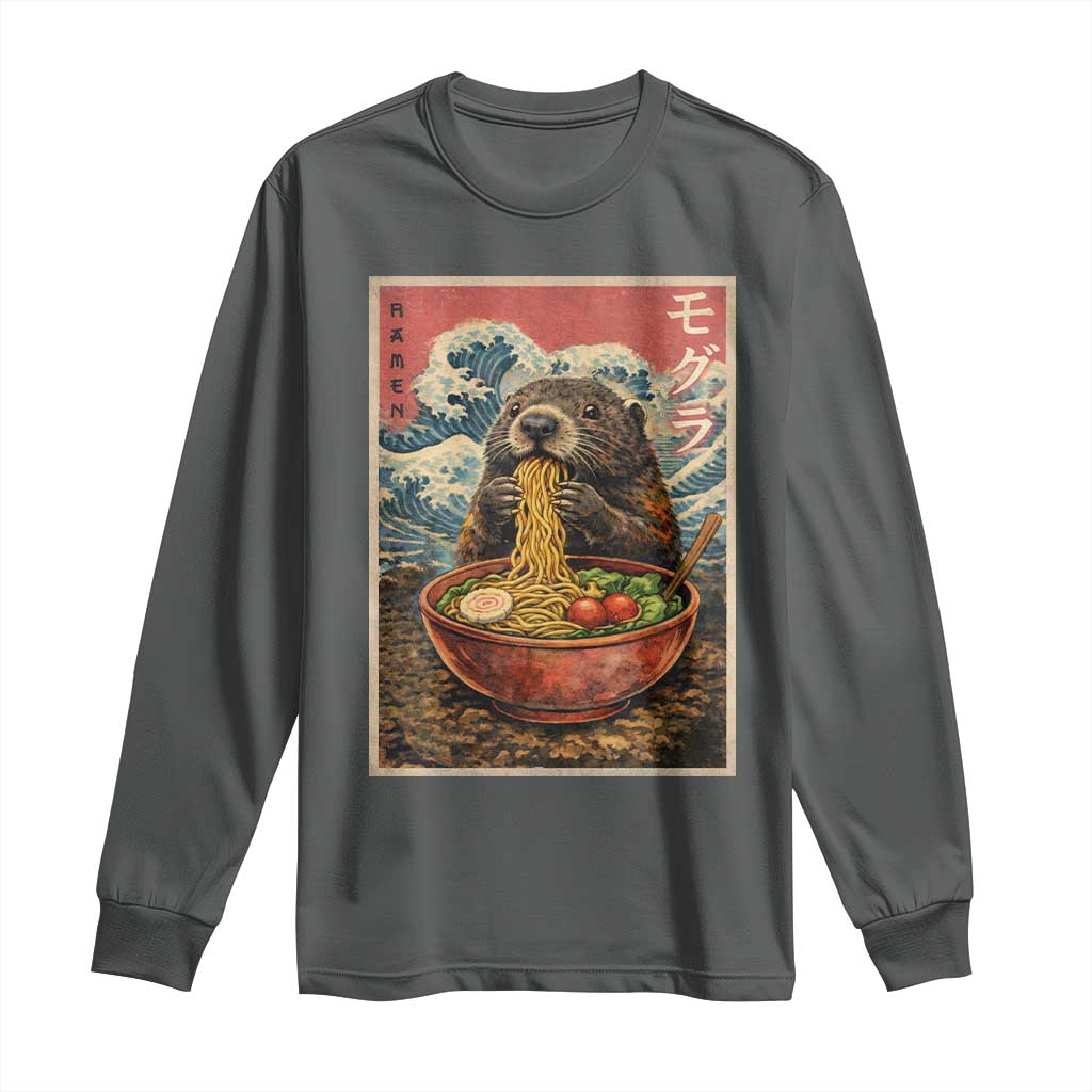 Japanese Groundhog Ramen Noodles Long Sleeve Shirt Funny Kawaii Anime TS10 Dark Heather Print Your Wear