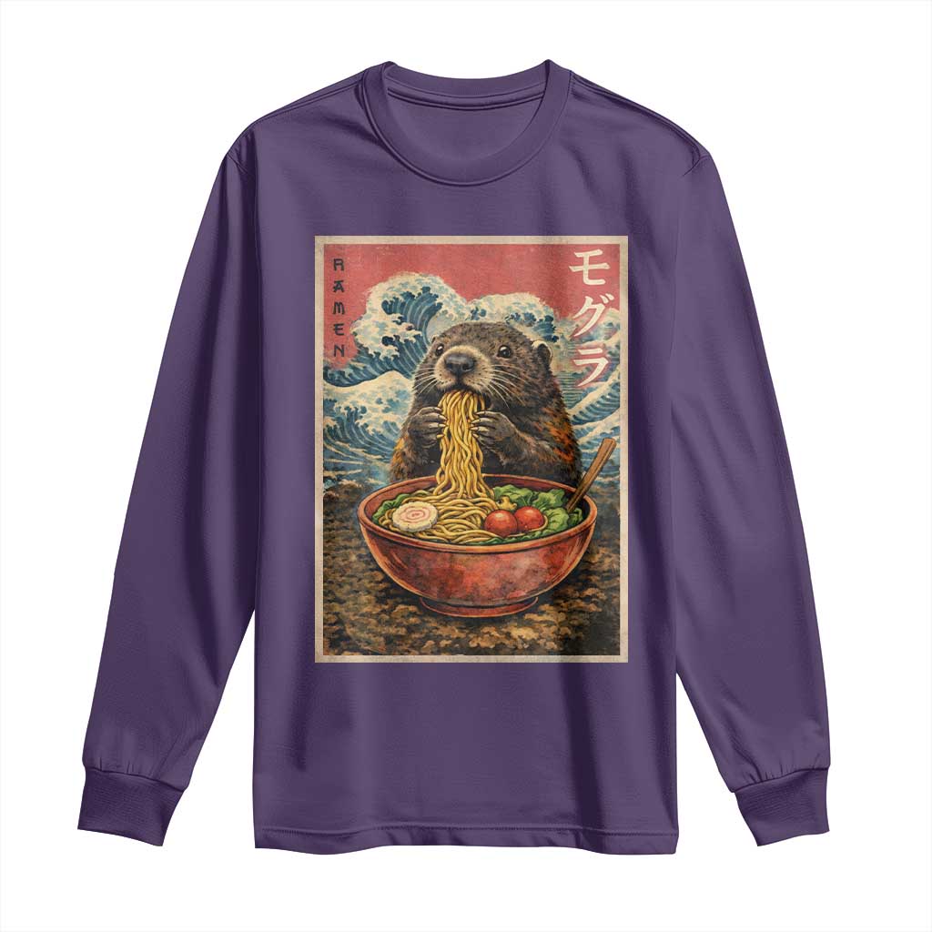 Japanese Groundhog Ramen Noodles Long Sleeve Shirt Funny Kawaii Anime TS10 Purple Print Your Wear