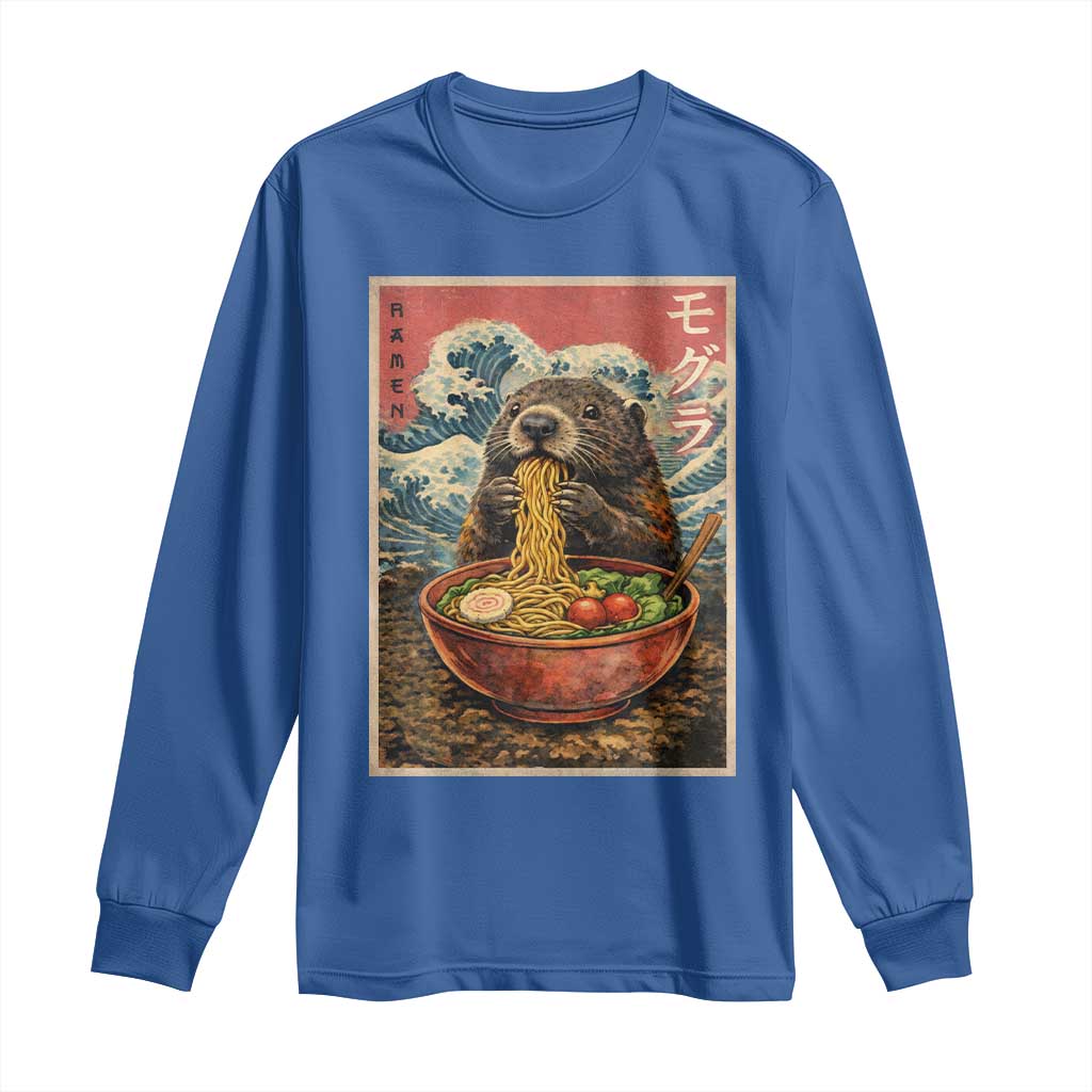 Japanese Groundhog Ramen Noodles Long Sleeve Shirt Funny Kawaii Anime TS10 Royal Blue Print Your Wear